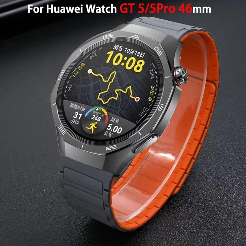 22mm Black Orange Silicone Magnetic Watch Band For Huawei Watch GT 5 Pro GT4 GT3 GT2 - Image 2
